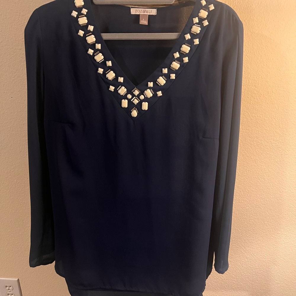 Roz & Ali Blue Embellished Blouse with Full Sleeves